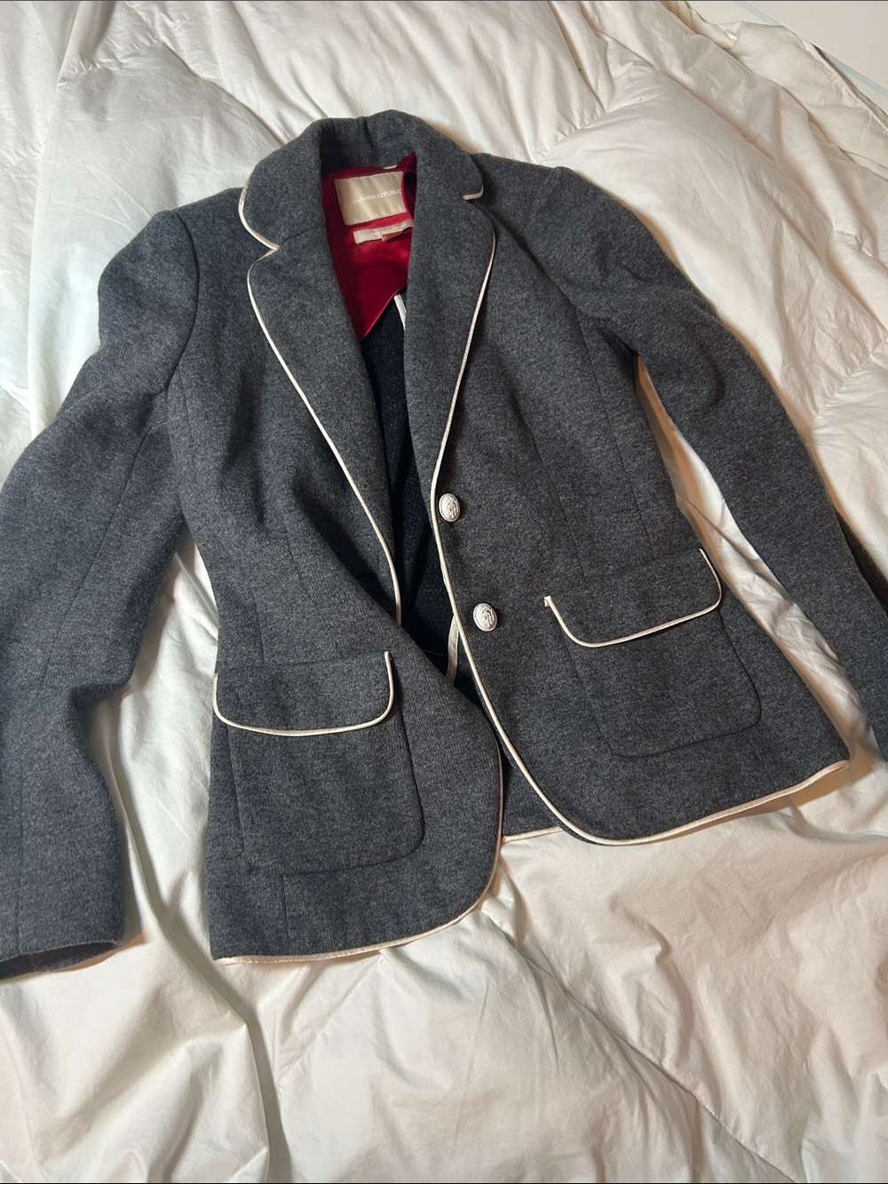 Banana Republic Charcoal Blazer with Red Satin Lining